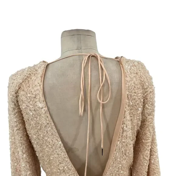 Michael Costello x Revolve Valerie Dress Mini Long Sleeve Sequin Ivory Medium - Picture 8 of 15